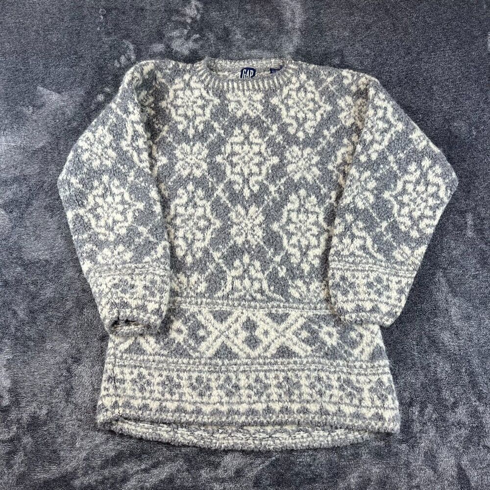 Vtg GAP Wool Mohair Knitted Nordic Snowflake Sweater Crewneck Women's L